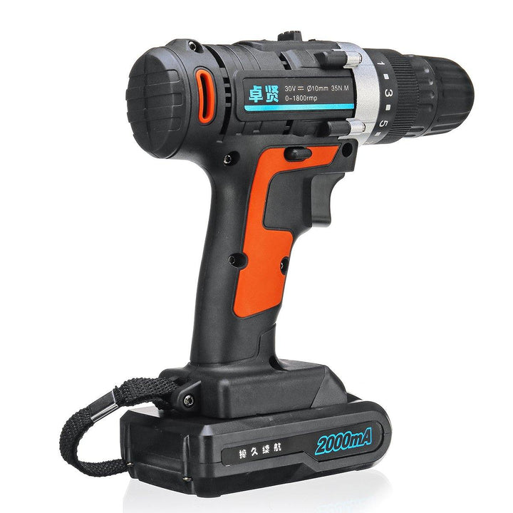 30V Cordless Rechargeable Power Drill Driver Electric Screwdriver with 2 Li-ion Batteries - MRSLM