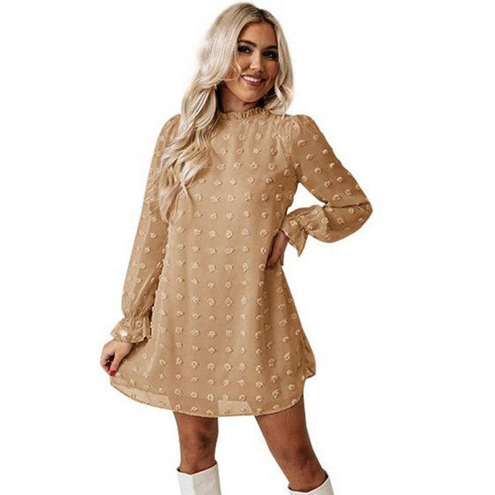 Bubble Long Sleeve Chiffon Jacquard Bottom Dress - MRSLM