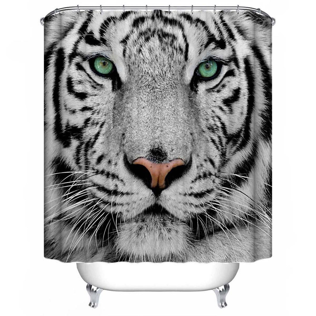 4PCS White Tiger Animal Style Shower Curtain Bathroom Carpet Rug Toilet Cover Mats Decoration - MRSLM