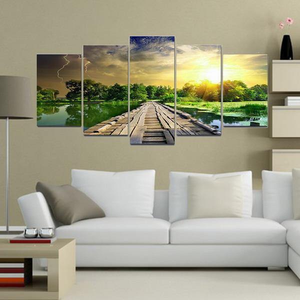 5Pcs Modern Art Printing Lake Landscape Poster Canvas Painting Home Wall Decor - MRSLM