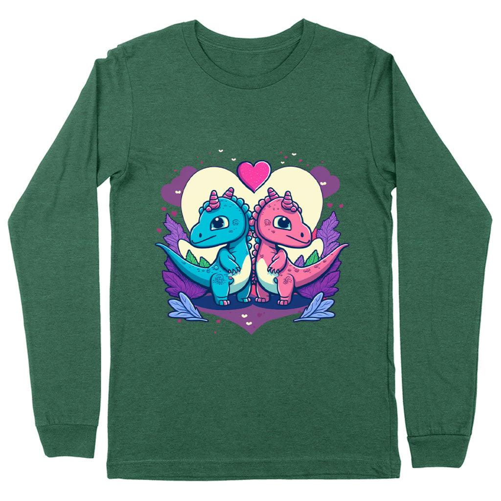 Dinosaur Print Long Sleeve T-Shirt - Love Graphic T-Shirt - Colorful Long Sleeve Tee - MRSLM