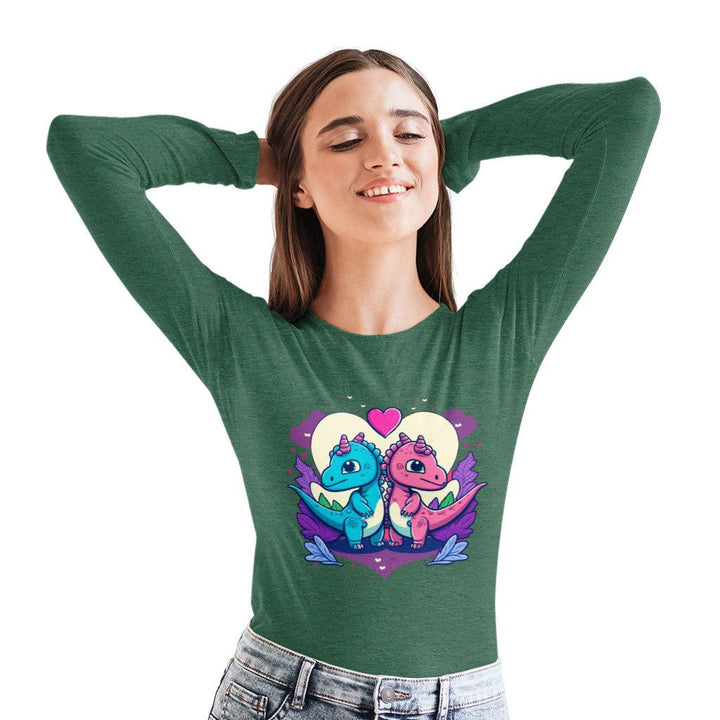 Dinosaur Print Long Sleeve T-Shirt - Love Graphic T-Shirt - Colorful Long Sleeve Tee - MRSLM