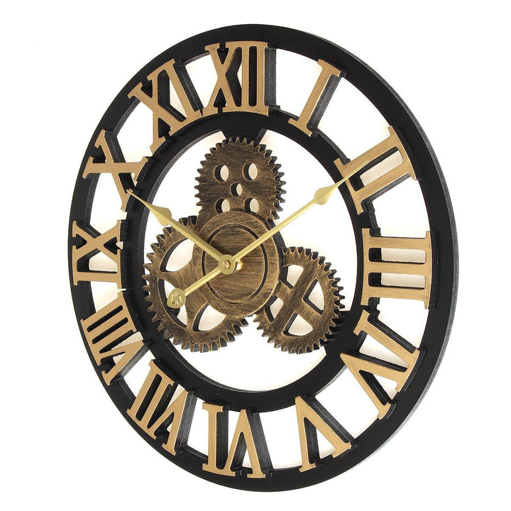 40cm Diameter Wooden Mute Wall Clock Retro Gear Decoration Creative Wall Clock - MRSLM