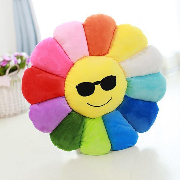 Creative Emoji Expression Candy Color Sunflowers Throw Pillow Plush Sofa Car Office Back Cushion - MRSLM