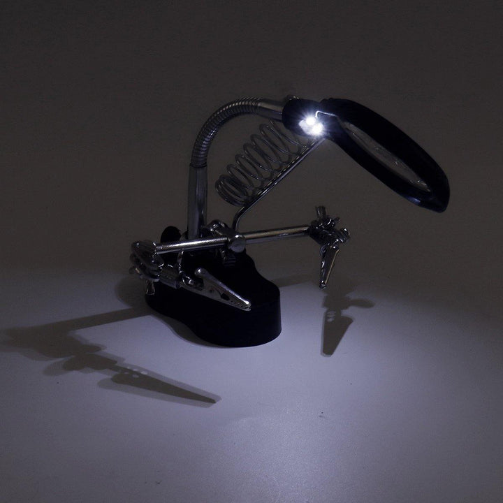 LED Helping Hand Clamp Magnifying Glass Soldering Iron Stand Lens Magnifier Tool - MRSLM