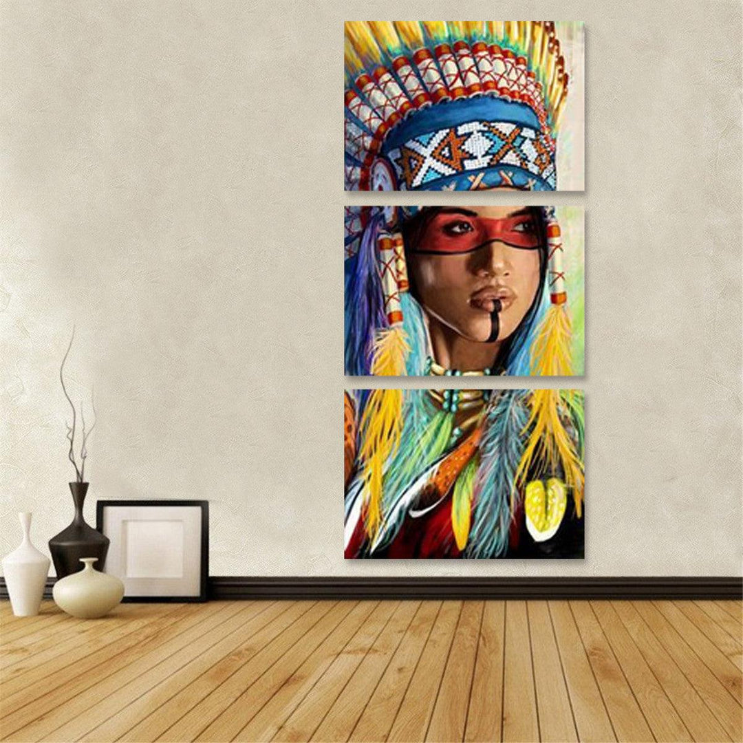 3Pcs Canvas Print Paintings Indian Girl Oil Painting Wall Decorative Printing Art Picture Frameless Home Office Decoration - MRSLM