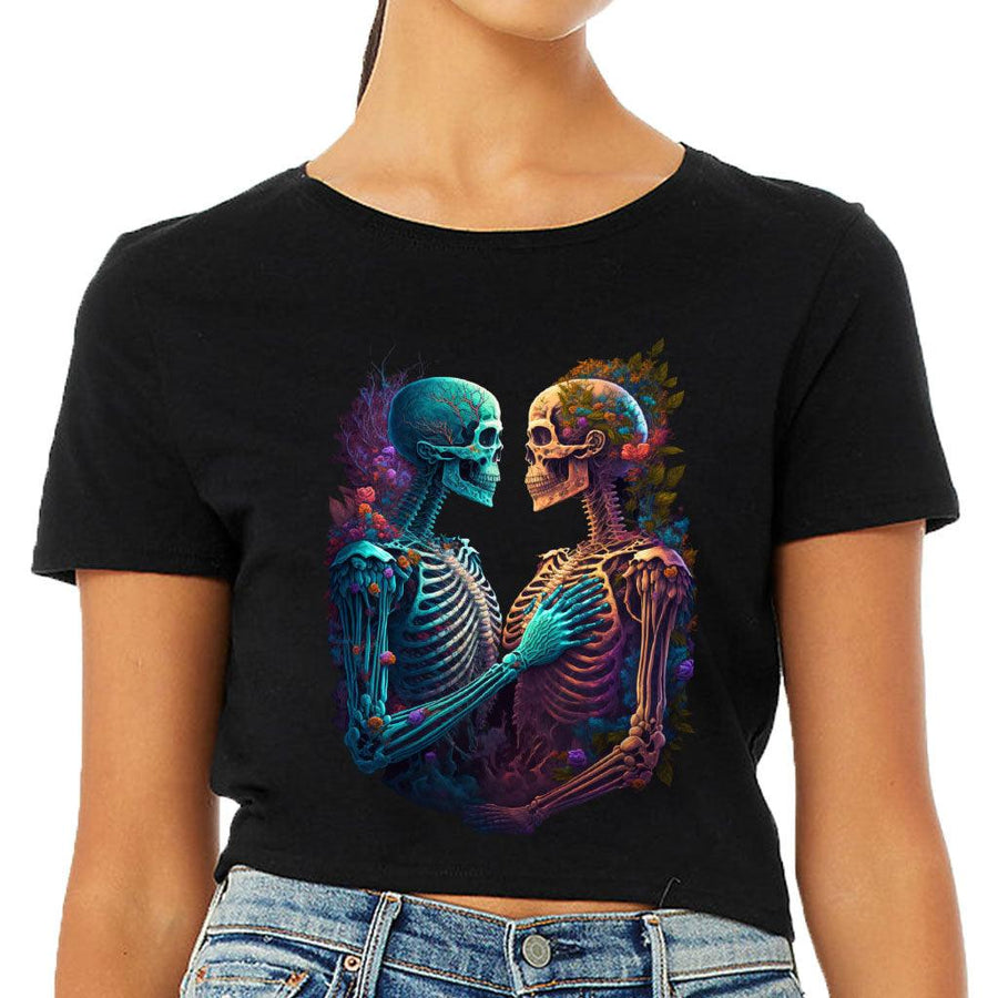 Skeleton Couple Women's Cropped T-Shirt - Floral Crop Top - Printed Cropped Tee - MRSLM