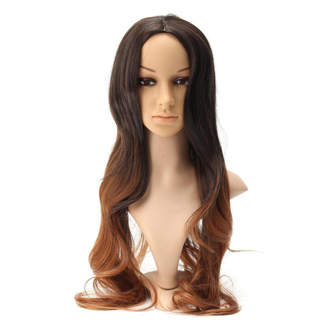 Women's Long Wavy Curly Hair Synthetic Wig Black Brown Ombre Cosplay Party Wig - MRSLM