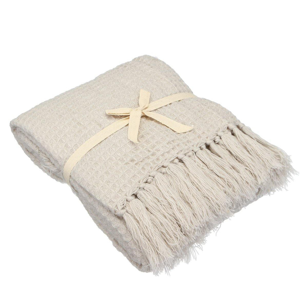 Soft Knitted Throw Blankets Bed Sofa Couch Decorative Fringe Waffle Pattern - MRSLM