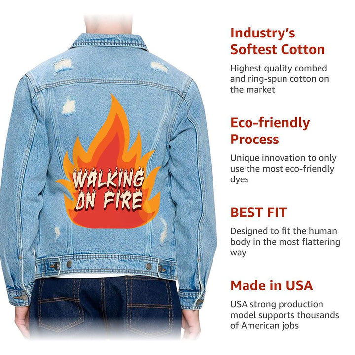 Fire Graphic Men's Distressed Denim Jacket - Cool Design Denim Jacket for Men - Illustration Denim Jacket - MRSLM