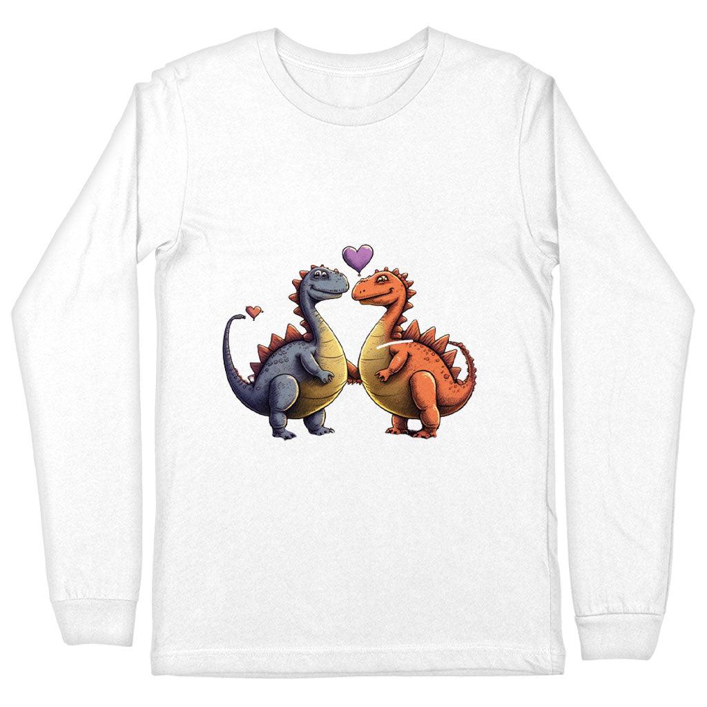Love Couple Long Sleeve T-Shirt - Dinosaur Print T-Shirt - Printed Long Sleeve Tee - MRSLM
