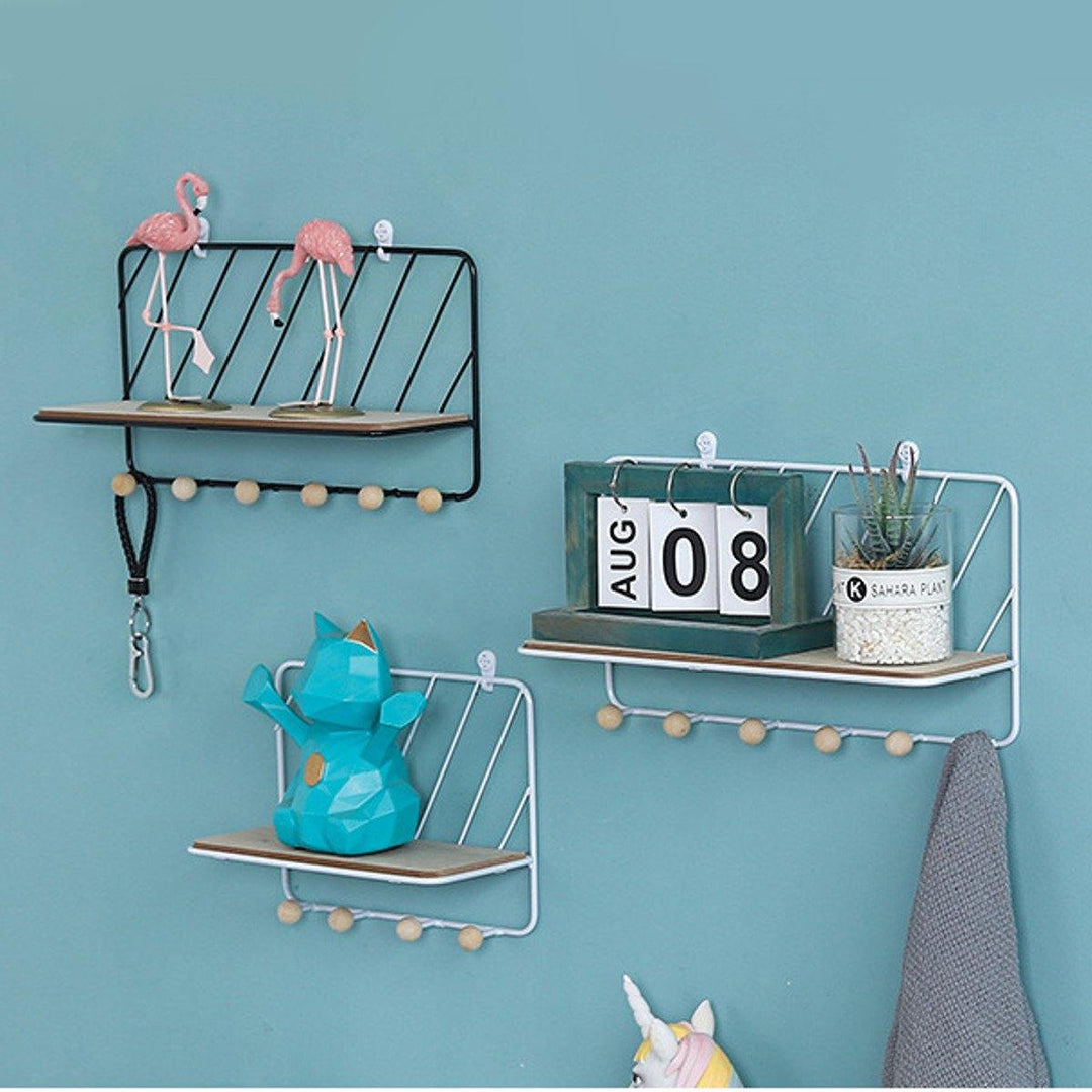 Wall Mounted Wire Metal Shelf Unit Floating Shelves Wood Rack Display - MRSLM