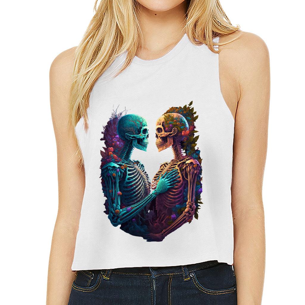 Skeleton Couple Racerback Cropped Tank - Floral Women's Tank - Printed Tank Top - MRSLM