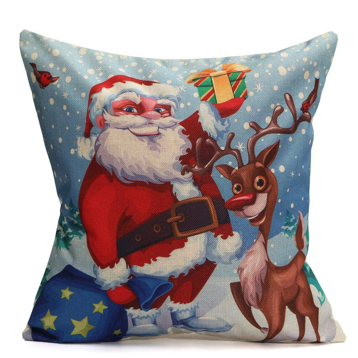 Christmas Santa Cotton Linen Pillow Case Cushion Cover Xmas Home Sofa Bed Decor - MRSLM