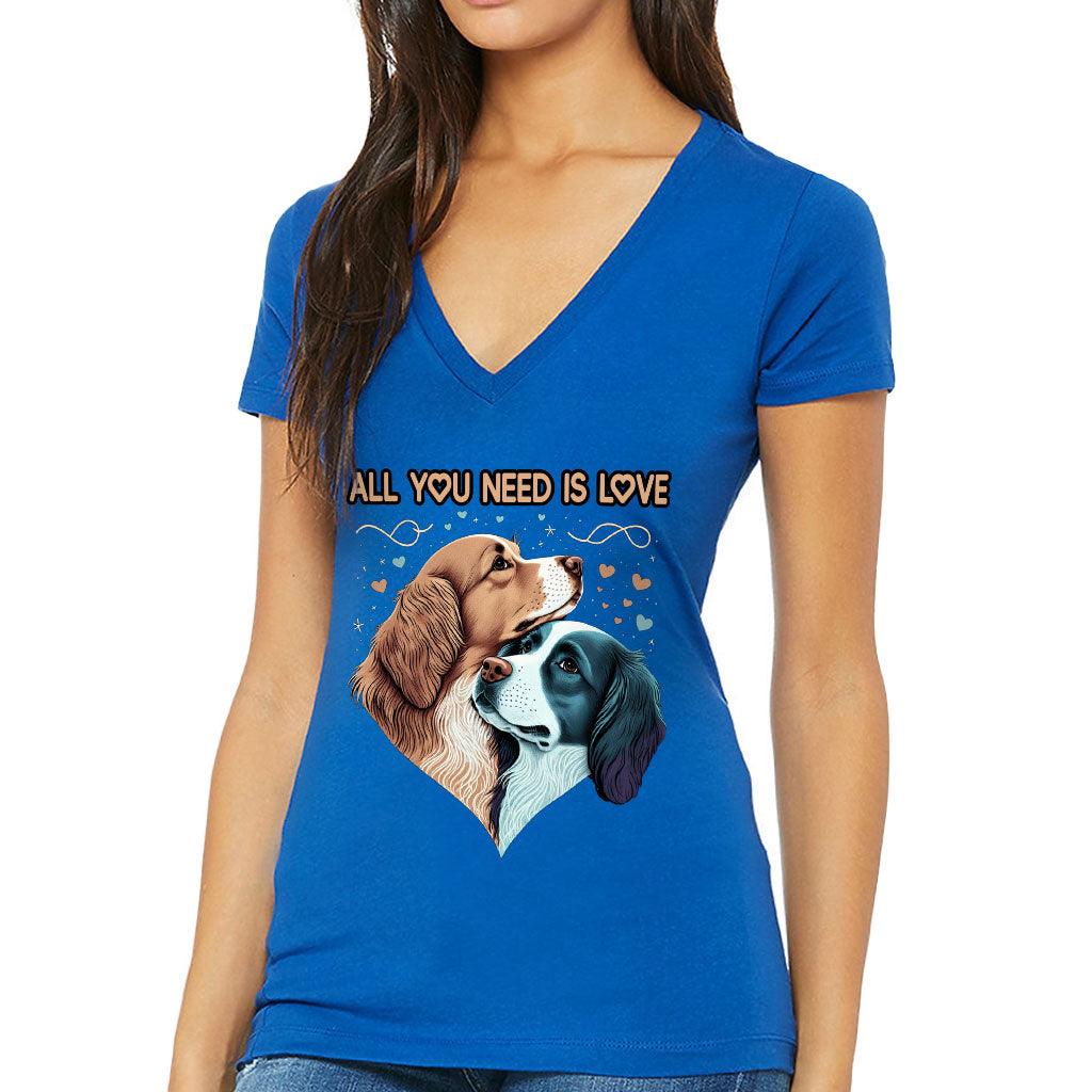 Dog Love Women's V-Neck T-Shirt - Cute Couple V-Neck Tee - Art T-Shirt - MRSLM