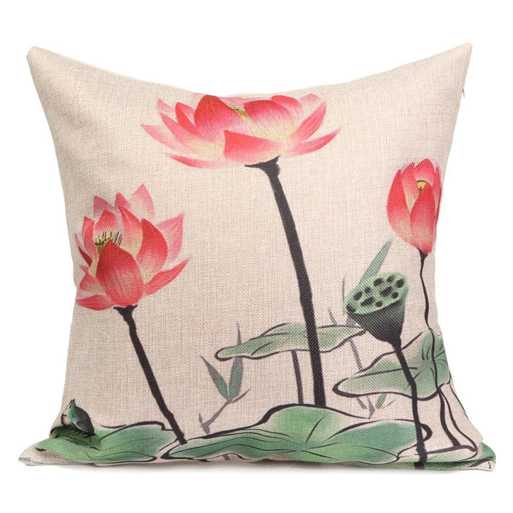 Chinese Ink Lotus Series Throw Pillow Case Cotton Linen Cushion Cover Home Sofa Decor - MRSLM