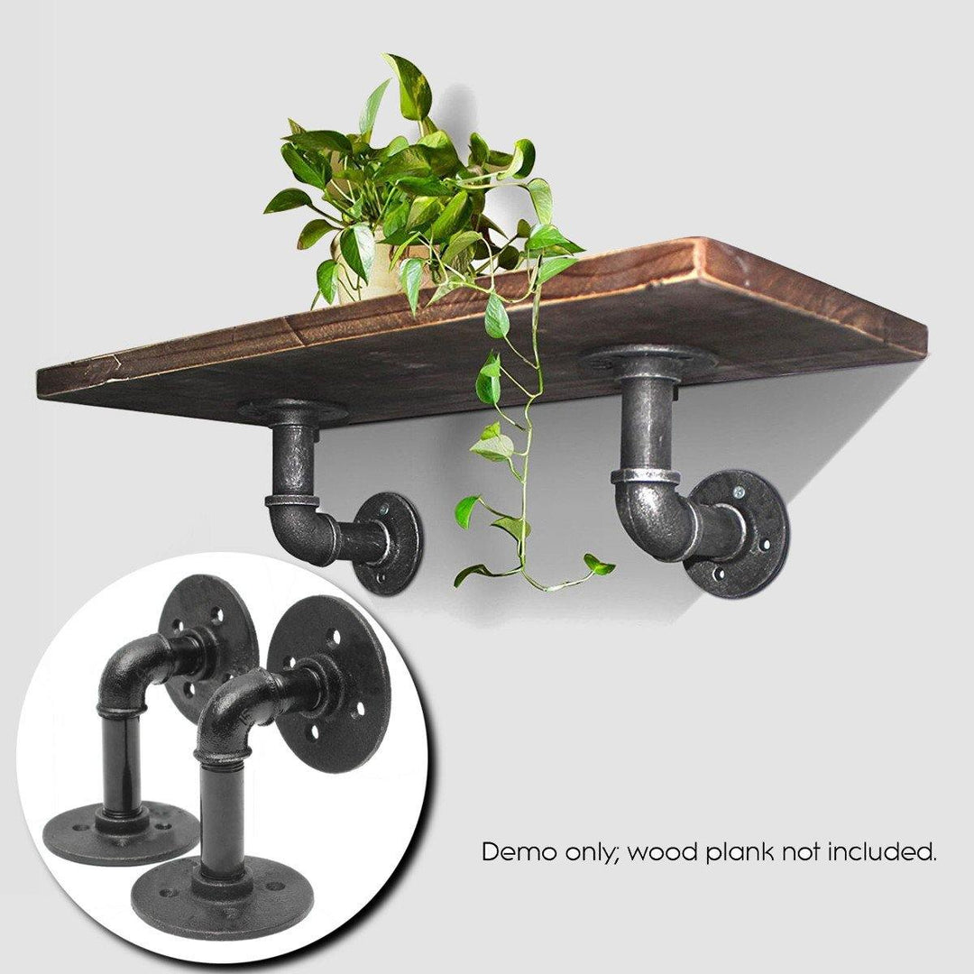 2Pcs Industrial Pipe Shelf Brackets Bookcases Holder Shelving Storage Rustic Decoration - MRSLM