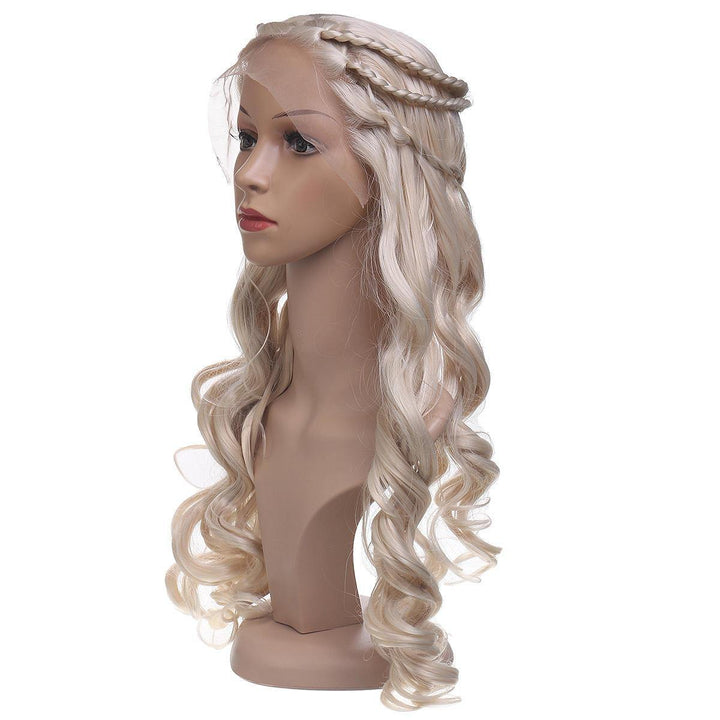 24'' Women Natural Wavy Lace Front Wig Girls Golden Blonde Curly Synthetic Hair - MRSLM