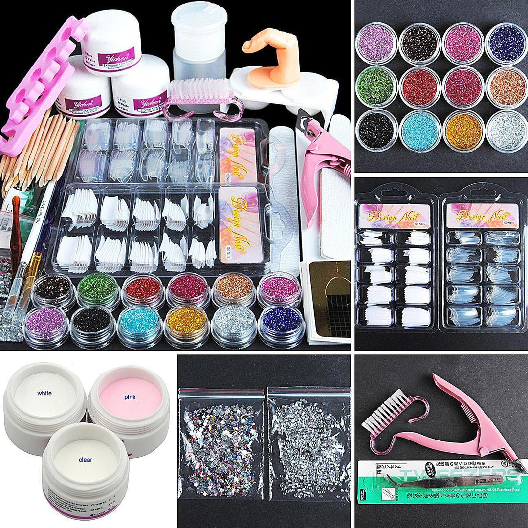 Acrylic Nail Professional Nail Art Set Acrylic Pink Rhinestone Decoration Set - MRSLM