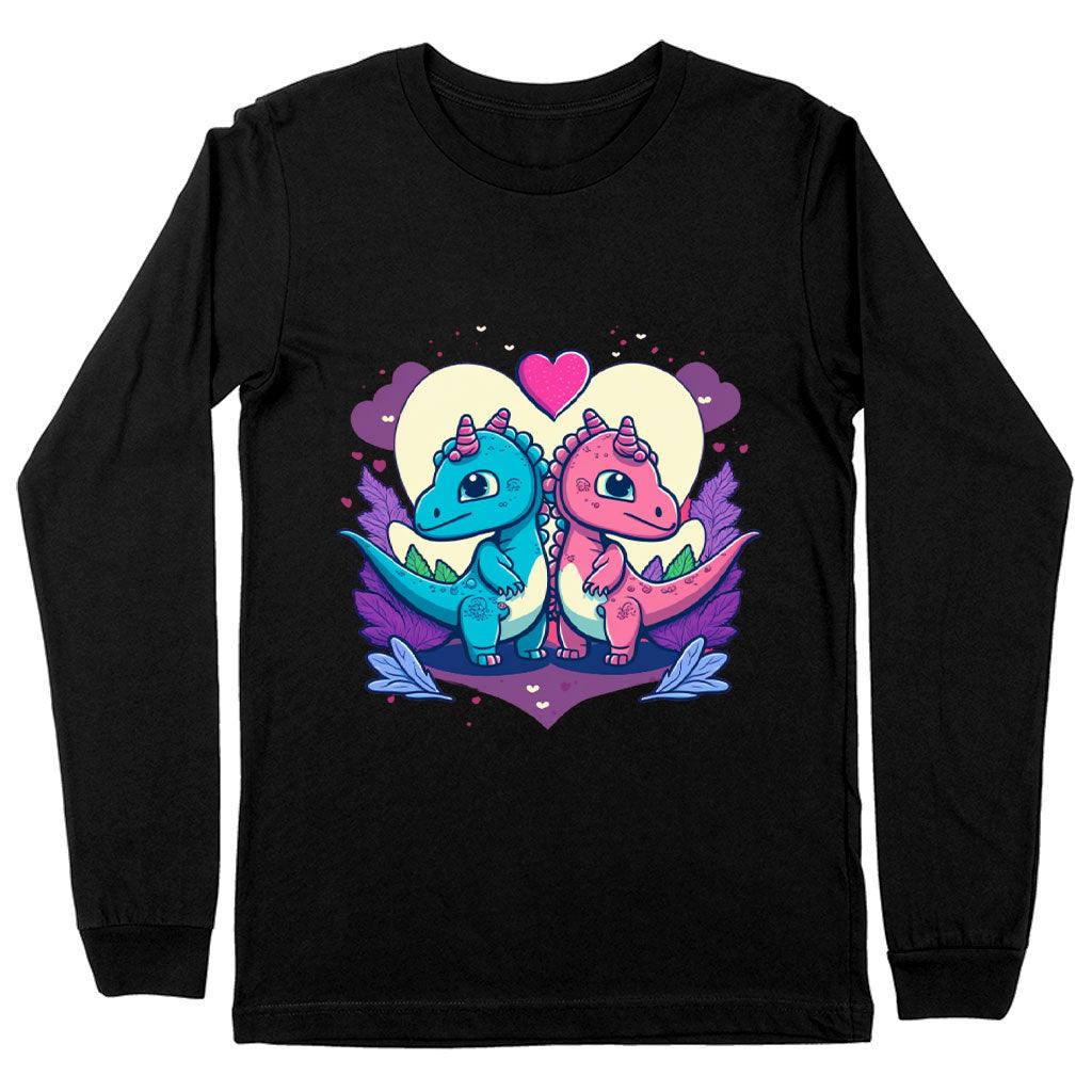 Dinosaur Print Long Sleeve T-Shirt - Love Graphic T-Shirt - Colorful Long Sleeve Tee - MRSLM