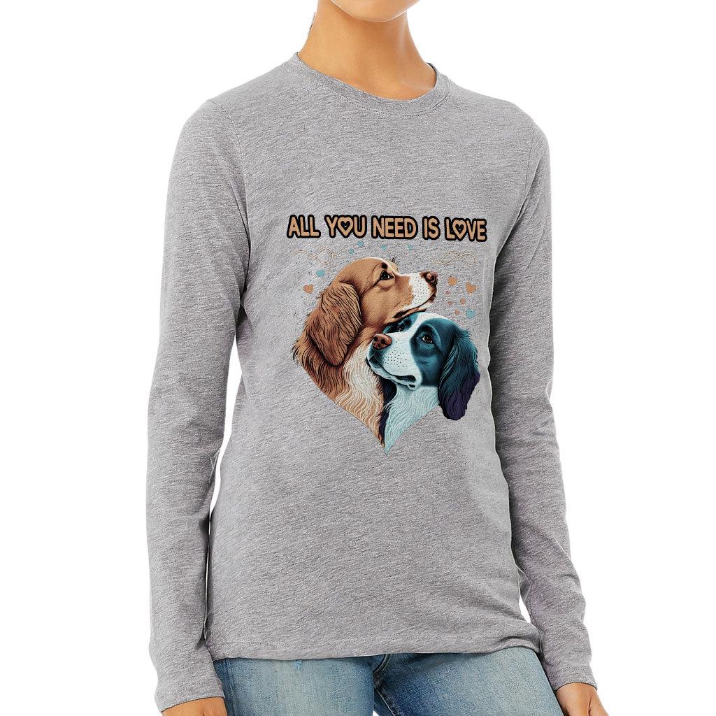 Dog Love Women's Long Sleeve T-Shirt - Cute Couple Long Sleeve Tee - Art T-Shirt - MRSLM