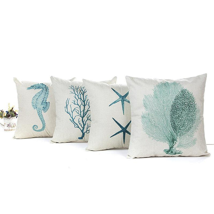 Blue Sea House Starfish Cotton Linen Cushion Cover Square Soft Decorative Pillow Case - MRSLM