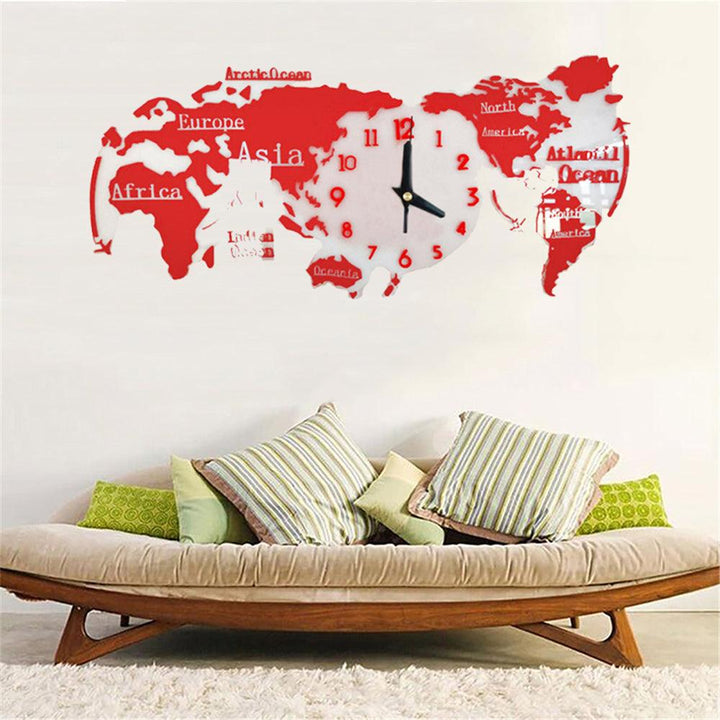 3D Wall Stickers World Map Clock 30*14 cm Living Room Home Bedroom Acrylic Decorative Personality Wall Clock - MRSLM