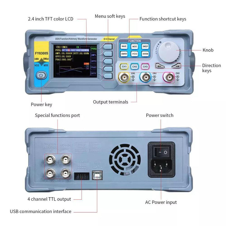 FY8300S-20MHz/40MHz/60MHz Signal Generator Signal-Source-Frequency-Counter DDS Arbitrary Waveform Three-Channel Signal Generator - MRSLM