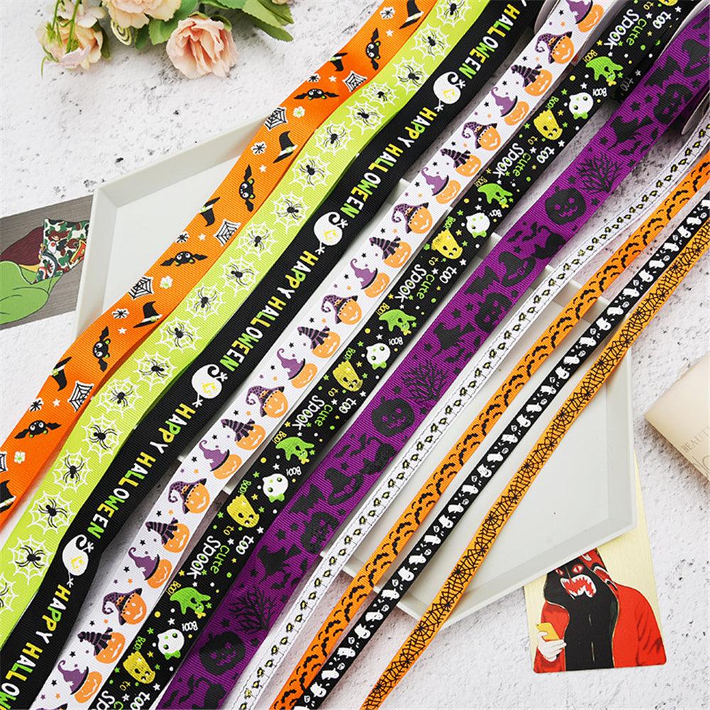 25 Yards 1cm Halloween Grosgrain Ribbon Printed Ribbons Polyester Ribbon For Wedding Christmas Decoration DIY Handmade - MRSLM