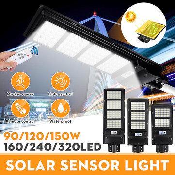 90/120/150W 160/240/320LED Solar Street Light Radar PIR Motion Sensor Wall Lamp W/Remote - MRSLM