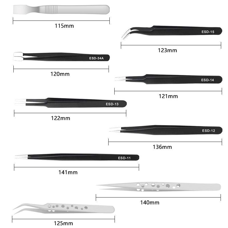 Handskit 9Pcs Tweezers Set Stainless Steel Anti-static Precision Tweezers for Electronic Mobile Phone Repair Tools Hand Tools - MRSLM