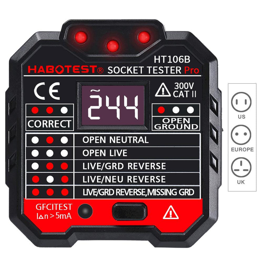 DANIU HT106B Socket Outlet Tester Circuit Polarity Voltage Detector Wall Plug Breaker Finder RCD Test - MRSLM