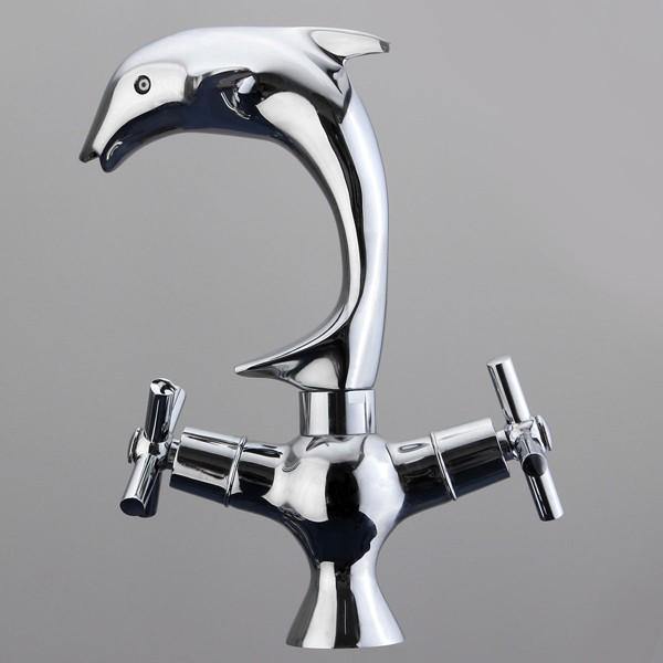 Creative Dolphin Shape Double Handle Basin Sink Mixer Tap Chrome Finish Faucet - MRSLM