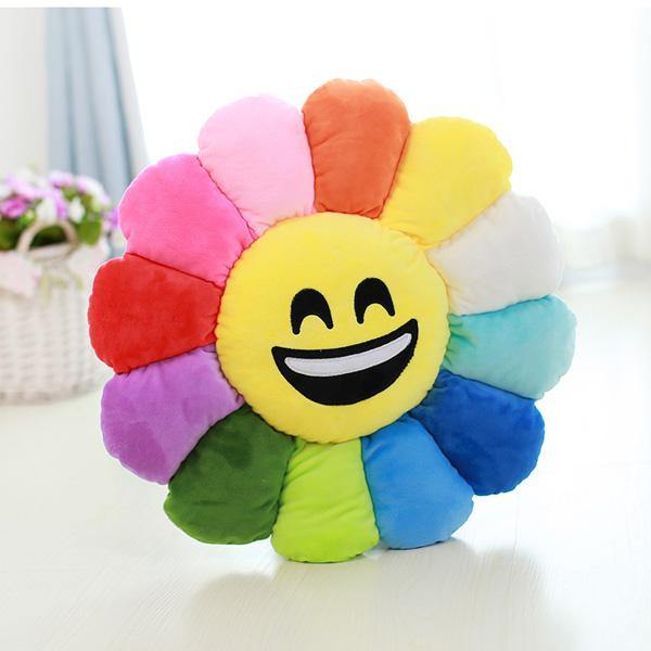 Creative Emoji Expression Candy Color Sunflowers Throw Pillow Plush Sofa Car Office Back Cushion - MRSLM