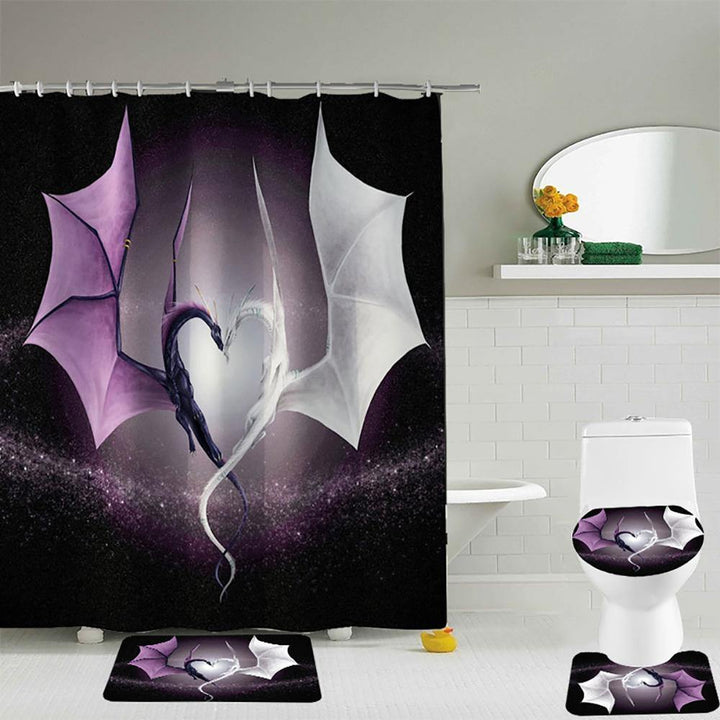 Animated Two Dragon Print Waterproof Shower Curtain Bathroom Toilet Mat Set - MRSLM