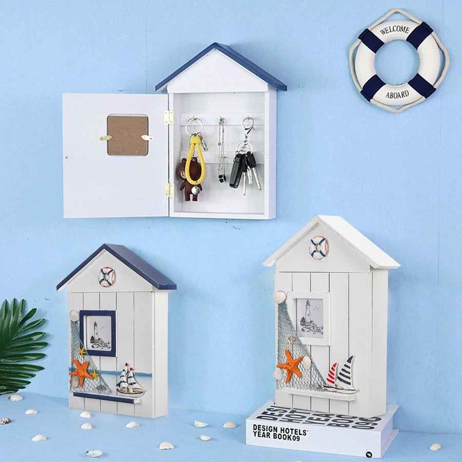 Mediterranean House Shaped Wooden Key Cabinet Box Holder Organizer Wall Mount Tool Boxs - MRSLM