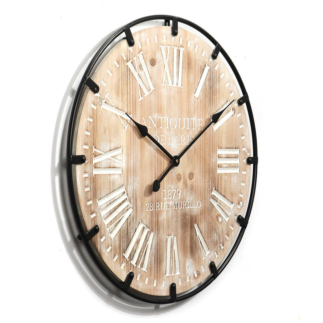 60*60cm Wall Clock Retro Iron Solid Wood Silent Time Living Room Hanging Clock Home Decorative Large Wall Clock Art - MRSLM