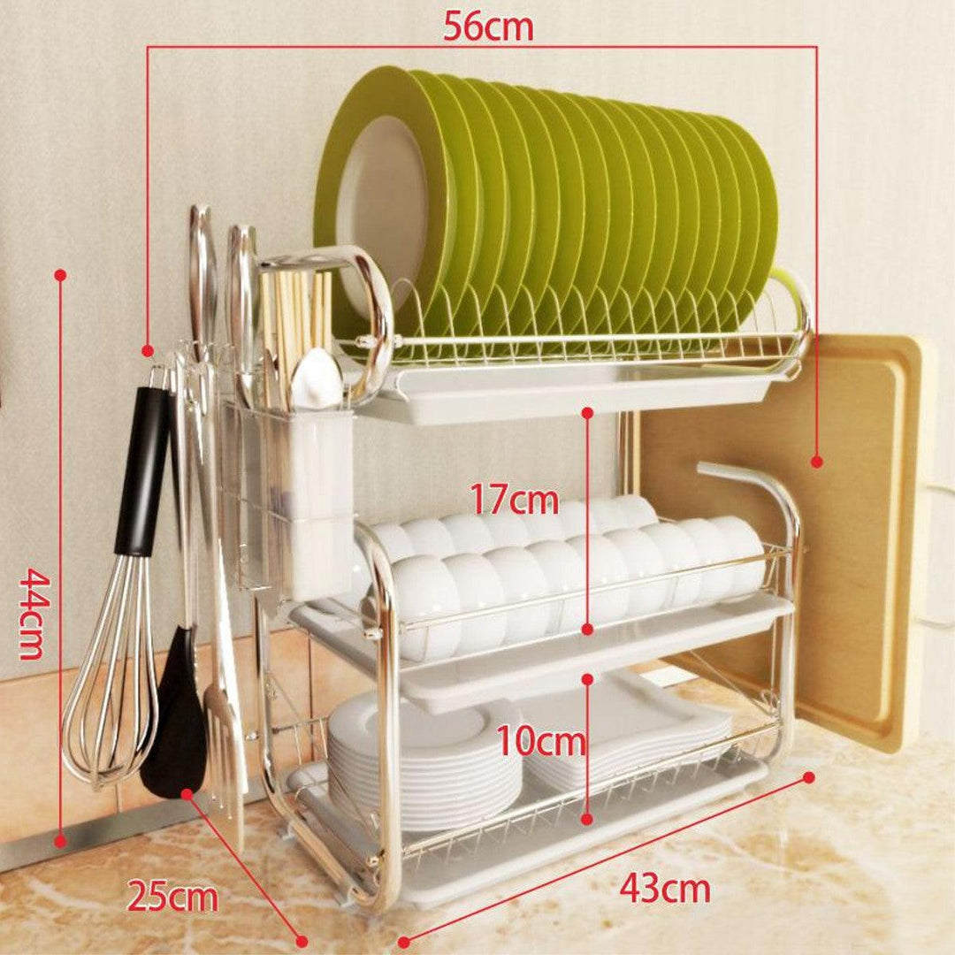 3 Tiers Kitchen Storage Dish Drainer Rack Cutlery Drying Holder Drainer Tray - MRSLM