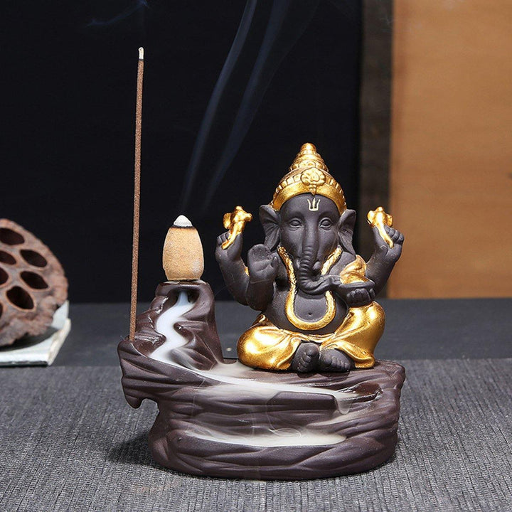 India Elephant God Ganesha Backflow Incense Burner Censer Holder Room Decor Gift - MRSLM