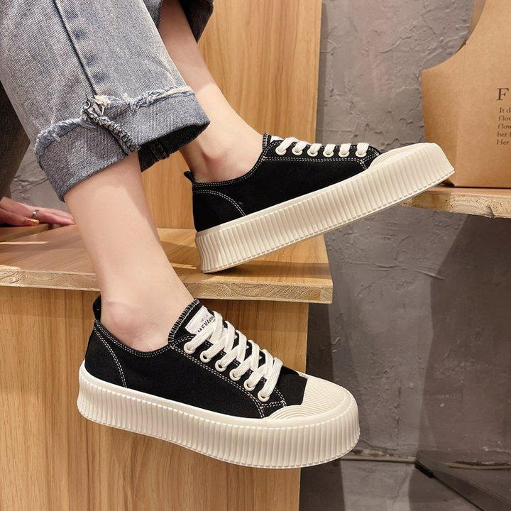 Casual Platform Canvas Shoes Lace-up Check Casual Flat Shoes - MRSLM