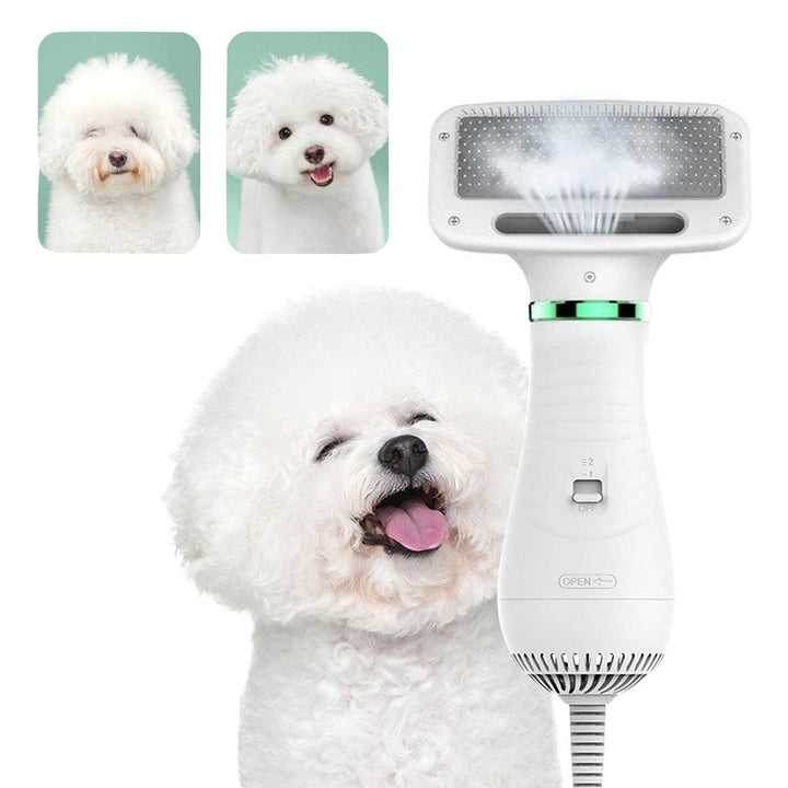 2 in 1 Pet Grooming Hair Dryer Blower with Slicker Slicker Brush Adjustable Temperature Low Noise for Cat Dog Pet Grooming Tool - MRSLM