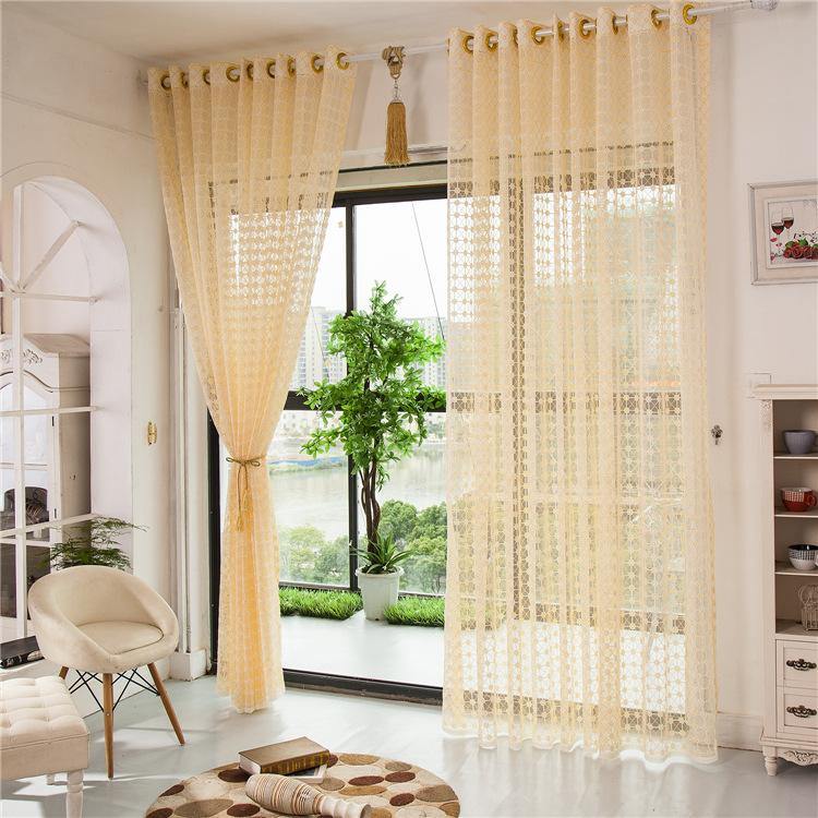 2 Panel Champagne Window Screening Hollow Out Bedroom Balcony Sheer Tulle Curtains - MRSLM