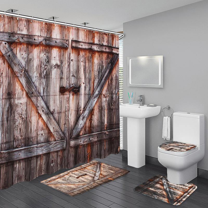 180x180cm Wooden Bridge Lake Fall Pattern Waterproof Bathroom Shower Curtain - MRSLM