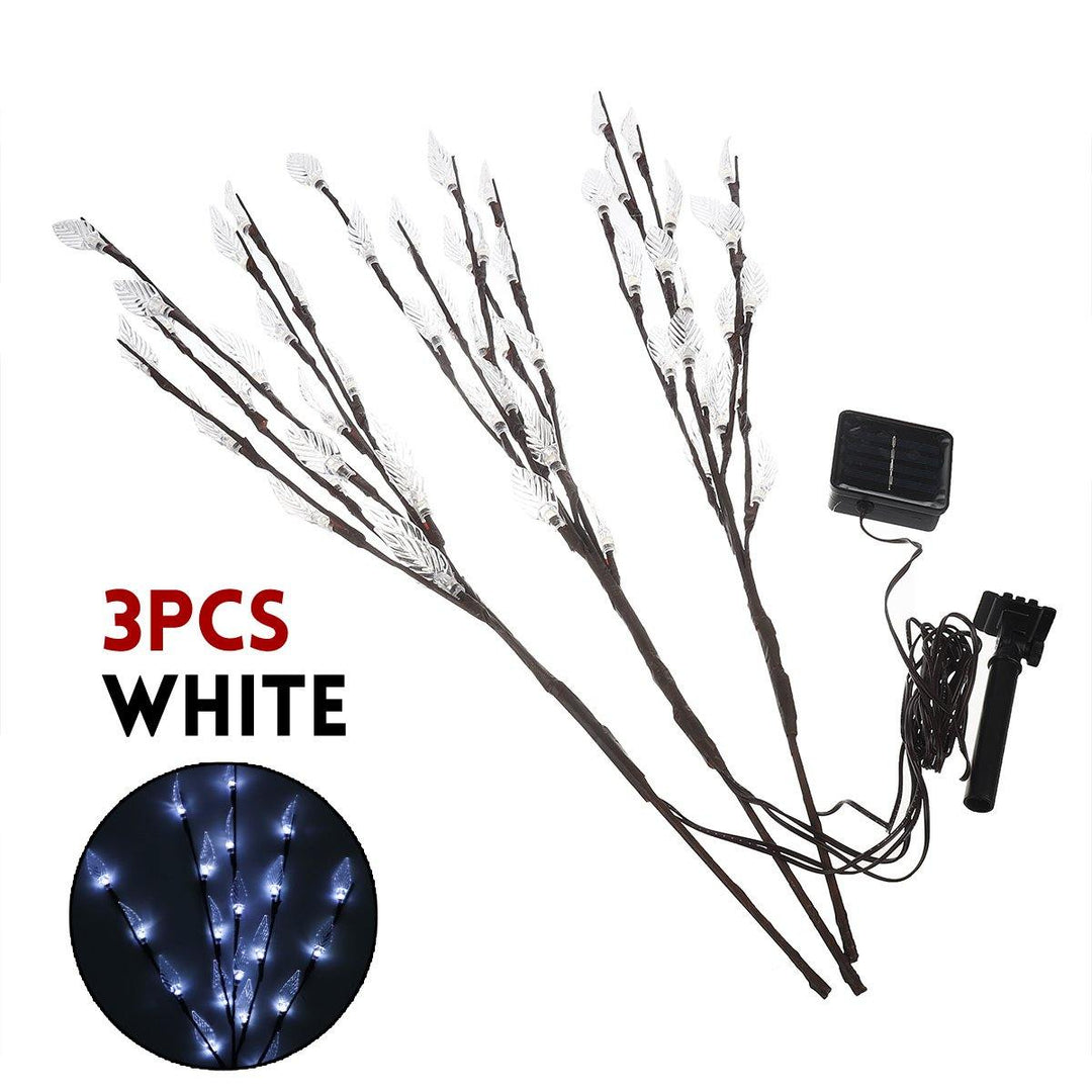 3Pcs Solar Leaf Branch Tree Twig Garden Yard Lawn Walkway 60 LED Lights Decor - MRSLM