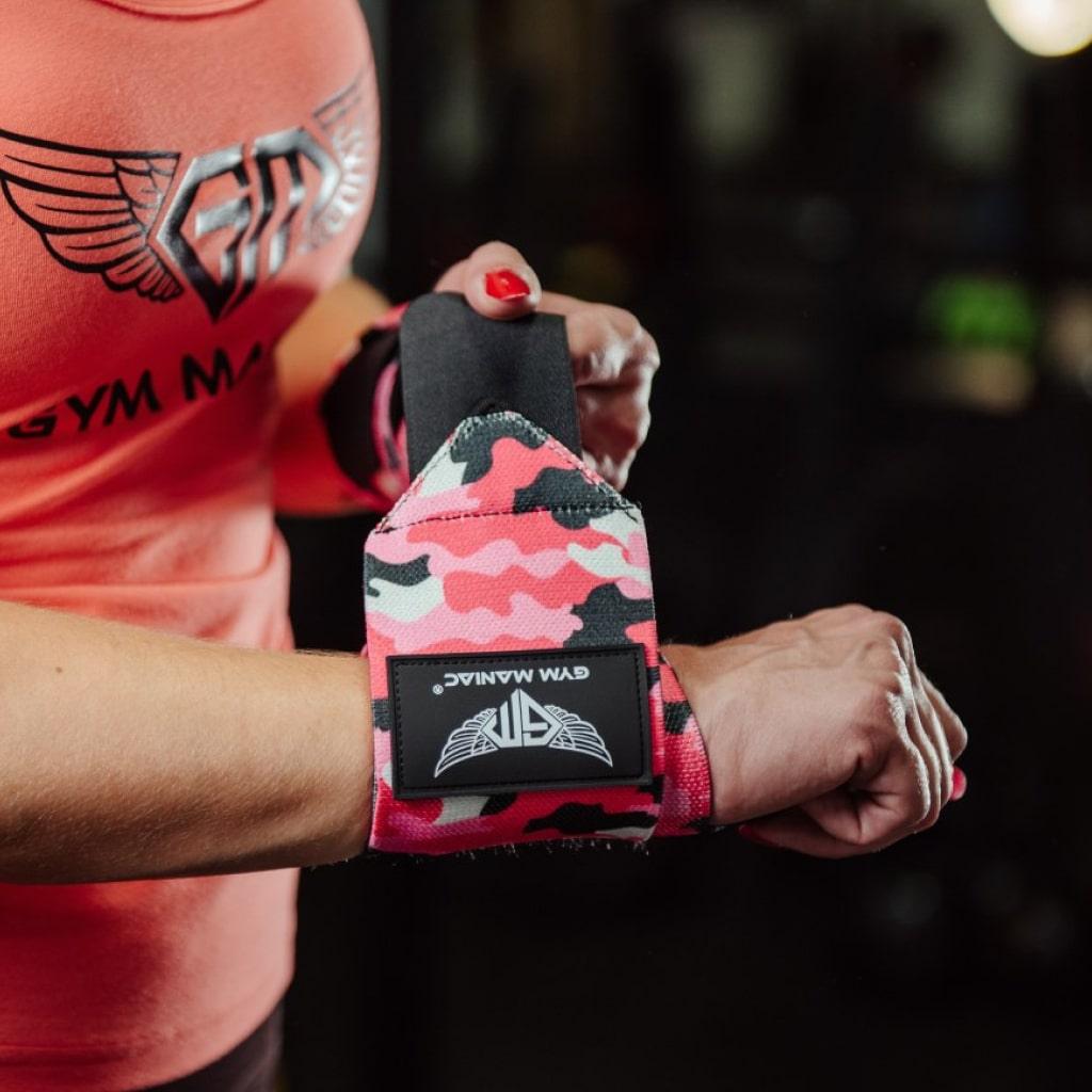 Gym Maniac Pink Camo GM Weightlifting Wrist Wraps - MRSLM