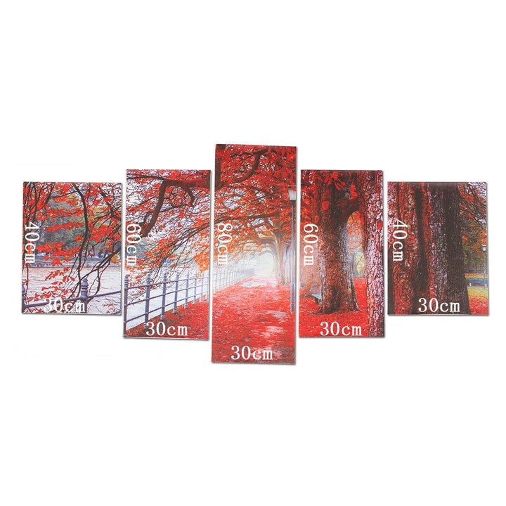 5Pcs Canvas Print Paintings Red Leaves Tree River Wall Decorative Print Art Pictures Frameless Wall Hanging Decorations for Home Office - MRSLM