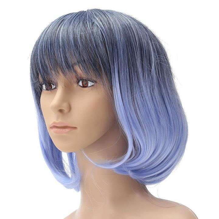 35-40cm Blue Gradient Cosplay Wig Woman Short Curly Hair Anime Natural Role Play Capless - MRSLM