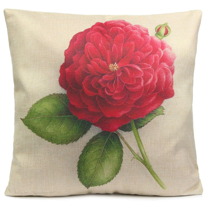 Rose Flowers Cotton Linen Throw Pillow Case Sofa Bed Car Cushion Cover Home Decor - MRSLM