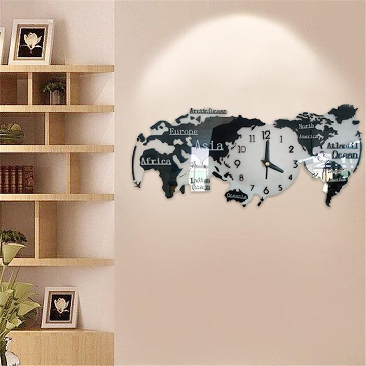 3D Wall Stickers World Map Clock 30*14 cm Living Room Home Bedroom Acrylic Decorative Personality Wall Clock - MRSLM