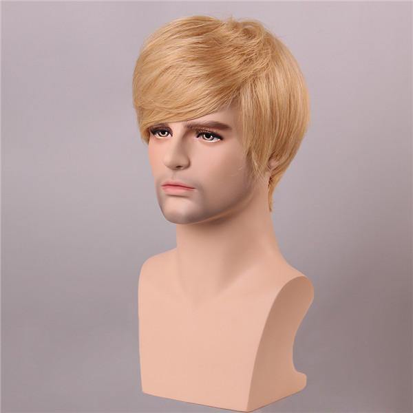 Blonde Men Short Mono Top Human Hair Wig Male Virgin Remy Capless Side Bang - MRSLM